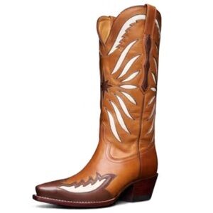 TECOVAS NWT - Annie Star Honey Bone - sz 7.5 - Brown & White Womens Cowboy Boots